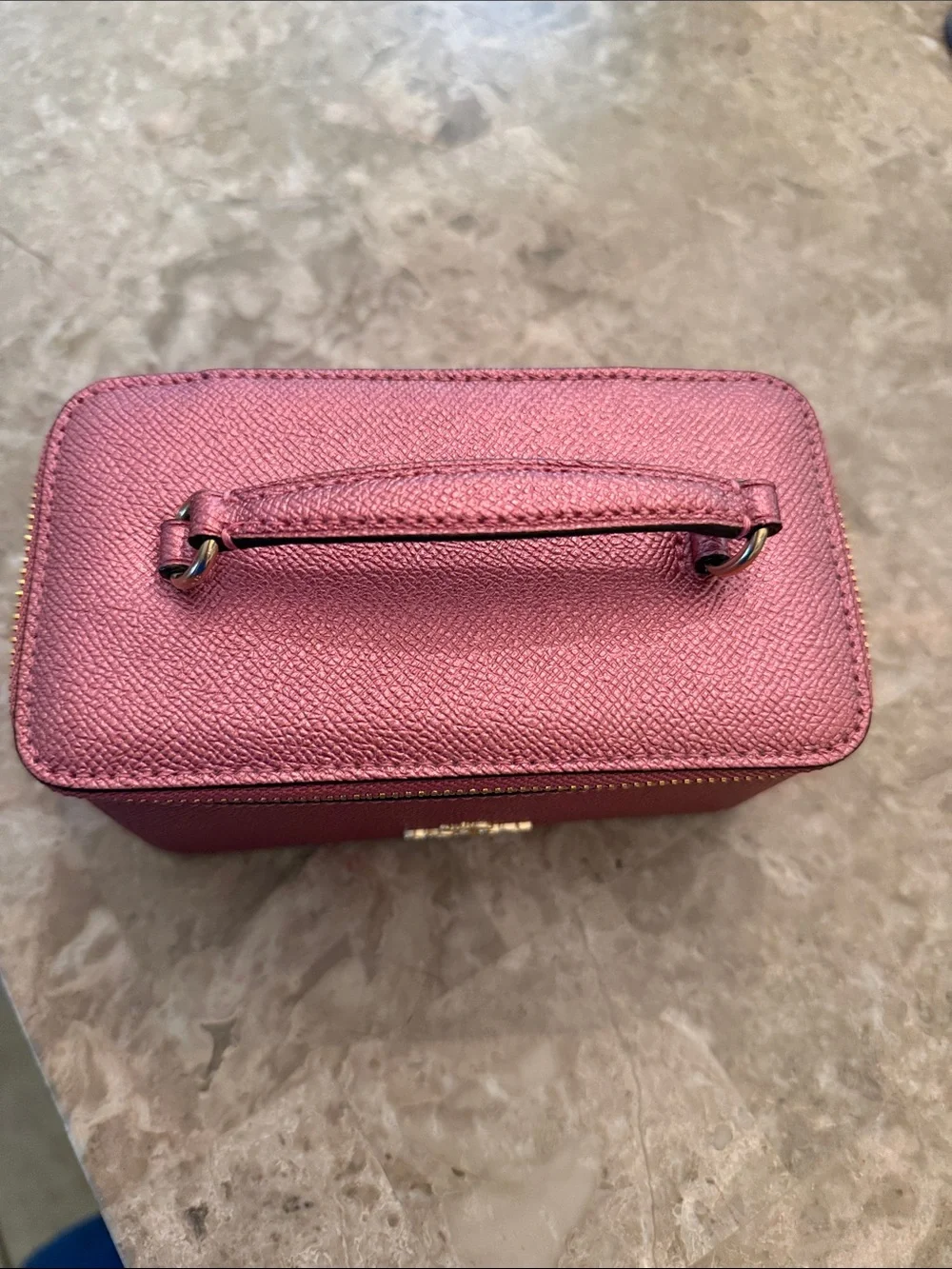 Coach Rose Pink Saffiano Jewelry case  with Gold Logo GUC suede inside